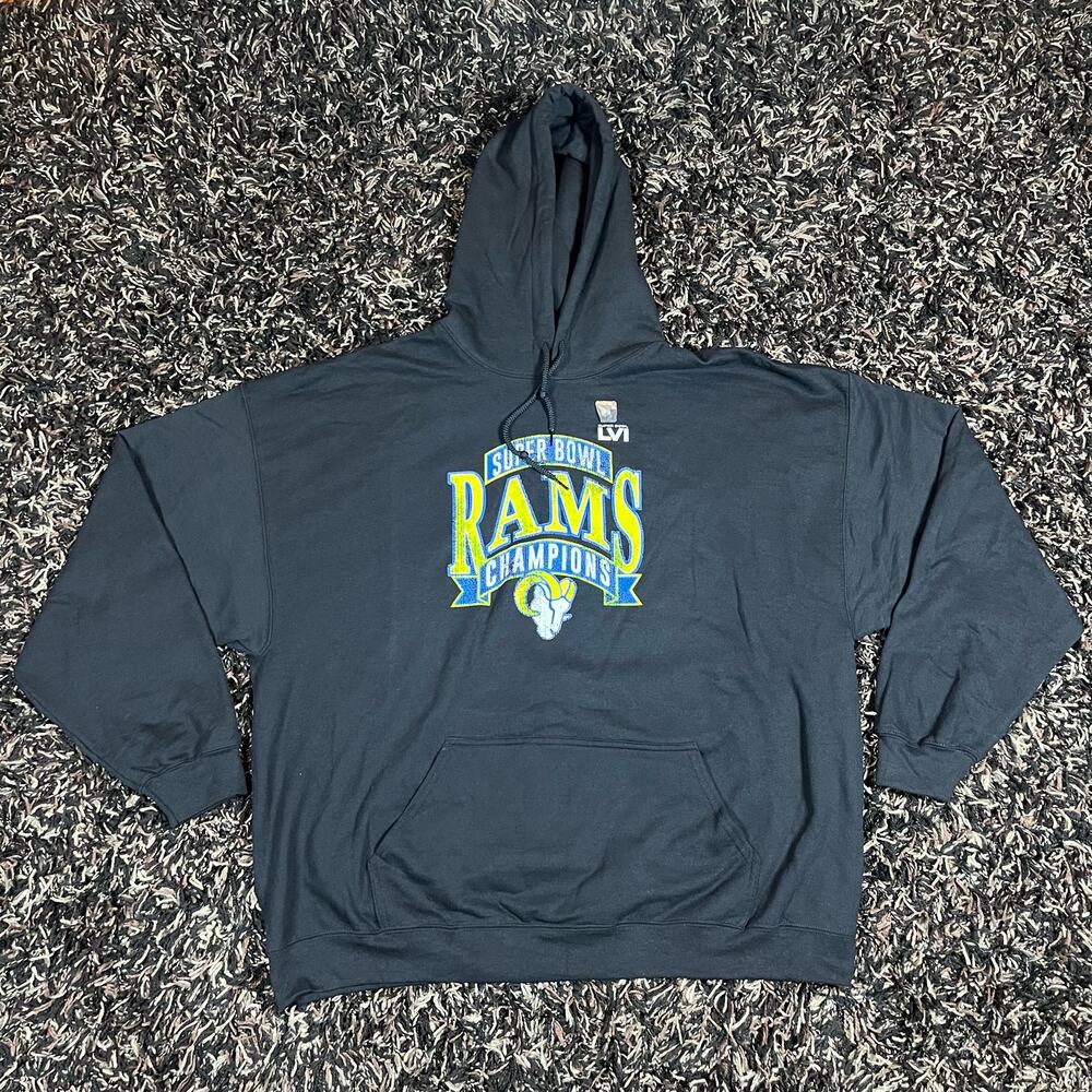 Rams Superbowl LVI NFL Champions Black Hoodie Men Size 2XL New